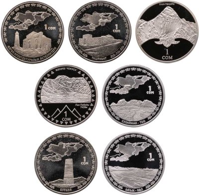 купить Киргизия (Кыргызстан) набор монет 1 сом 2008-2011 (7 штук, Proof)