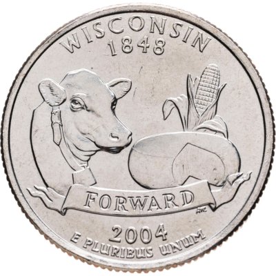 купить США 25 центов (квотер, 1/4 доллара, quarter dollar) 2004 D "Висконсин (Wisconsin)"