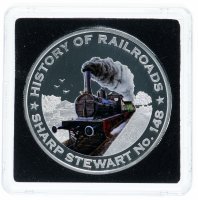 Купить Либерия 5 долларов 2011 "История железных дорог - поезд Sharp stewart No.148", в футляре с сертификатом