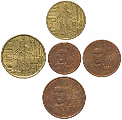 купить Франция полный годовой набор евро для обращения 2007 (5 штук, VF-XF)