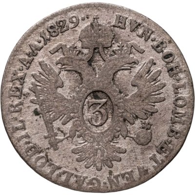 купить Австрия 3 крейцера (kreutzer) 1829, знак монетного двора "A" - Вена