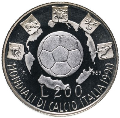 купить Италия 200 лир 1989 "Чемпионат мира по футболу 1990"