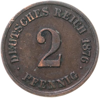 купить Германия 2 пфеннига (pfennig) 1876 А