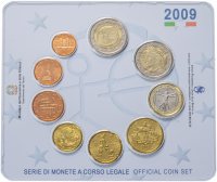 Купить Италия 2009 официальный годовой набор евро из 9 монет в буклете