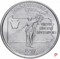 Купить США 1/4 доллара (квотер, 25 центов) 1999 P "Штат Пенсильвания"