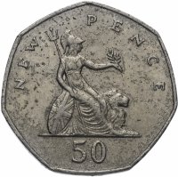 Купить Великобритания 50 новых пенсов (new pence) 1969-1983
