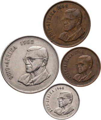 купить ЮАР набор юбилейных монет 1968 (4 шт), Окончание президентства Чарльза Сварта