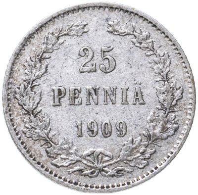 купить 25 пенни 1909 L, монета для Финляндии