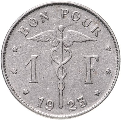 купить Бельгия 1 франк (franc) 1923 Надпись на французском - 'BELGIQUE'