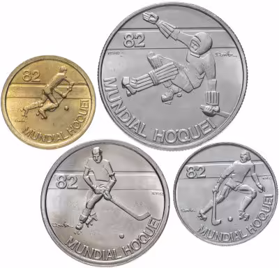 купить Португалия набор из 4-х монет (25, 5, 2,5 и 1 эскудо) 1982 "Чемпионат мира по хоккею на роликах"