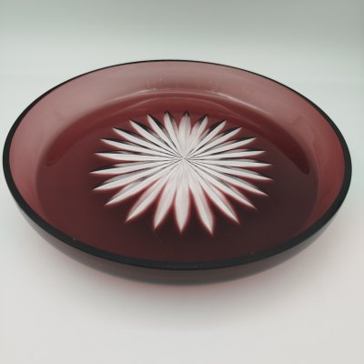 купить Поднос марганцевого цвета для сервировки/приборов для вина, стекло, нацвет, алмазная грань, Дятьковский хрустальный завод, СССР, 1970-1990 гг.
