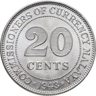 купить Малайя 20 центов (cents) 1943