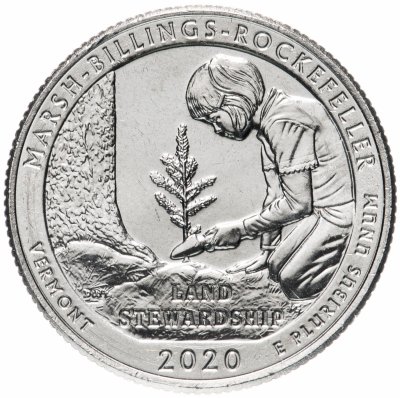 купить США 1/4 доллара (25 центов, квотер) 2020 D — "Национальный исторический парк Рокфеллера" (54-й парк), Монетный двор Денвера (D)