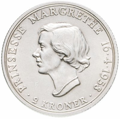купить Дания 2 кроны (kroner) 1958 "18 лет Принцессе Маргрете"