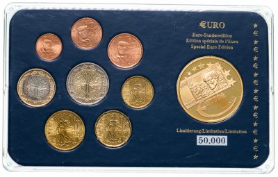 купить Франция годовой набор из 8 монет евро 1999-2004 и жетона, в футляре
