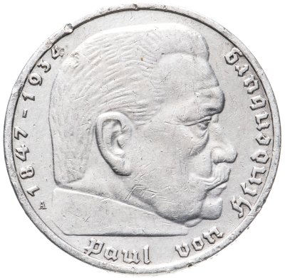 купить Германия Третий Рейх 5 рейхсмарок (reichsmark) 1939 Гинденбург