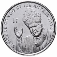 купить Конго (ДРК) 1 франк (franc) 2004 "25 лет правления Иоанна Павла II /посещение Конго/"