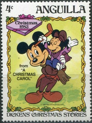 купить Ангилья Почтовая марка 1983 "Микки в роли Боба Крэтчита (из "Рождественской песни")"