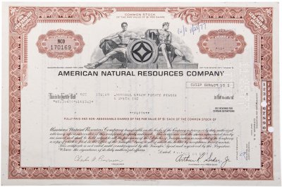 купить Акция США AMERICAN NATURAL RESOURCES COMPANY, 1977 г.