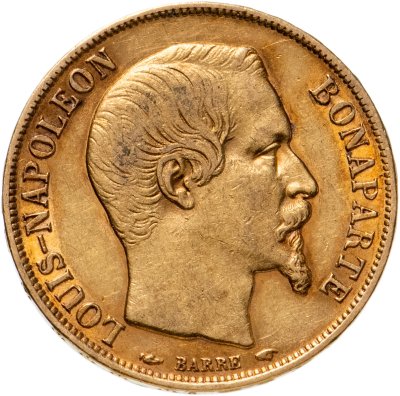 купить Франция 20 франков (francs) 1852 с портретом Императора Наполеона III