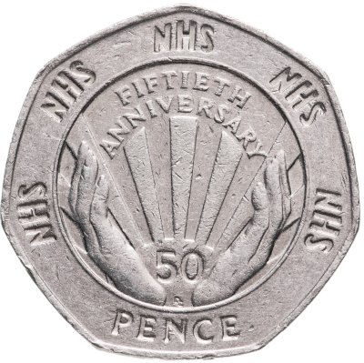 купить Великобритания 50 пенсов (pence) 1998 "50 лет национальной службе здравоохранения"