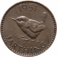 купить Великобритания 1 фартинг (farthing) 1949-1952 Георг VI без надписи IND IMP, случайная дата