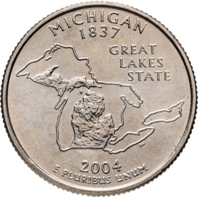 купить США 25 центов (квотер, 1/4 доллара, quarter dollar) 2004 P Квотер штата Мичиган знак монетного двора: "P" - Филадельфия