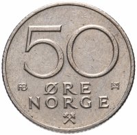 Купить Норвегия 50 эре (ore) 1974-1996, случайная дата