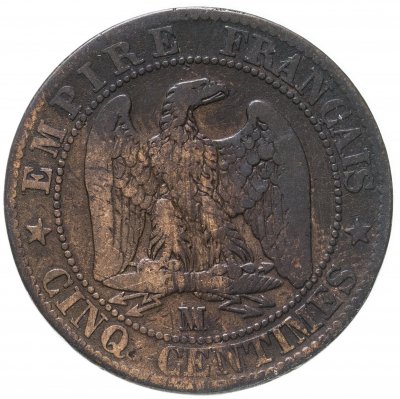 купить Франция 5 сантимов (centimes) 1854 знак монетного двора: "M"