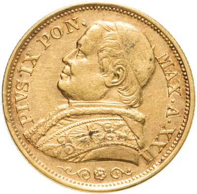 купить Папская область 20 лир (lire) 1868 XXIII с изображением портрета Папы Пия IX