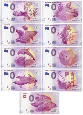 купить 0 евро (euro) набор из 9 банкнот "Водный мир"