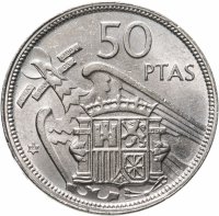 купить Испания 50 песет (pesetas) 1957 // 58 внутри звезды