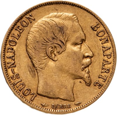 купить Франция 20 франков (francs) 1852 с портретом Императора Наполеона III