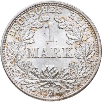 купить Германия 1 марка 1914 знак монетного двора: "F" - Штутгарт в слабе Монетник.ру MS64