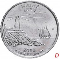 купить США 1/4 доллара (квотер, 25 центов) 2003 D "Штат Мэн"