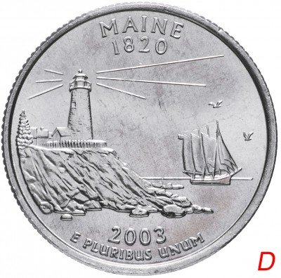 купить США 1/4 доллара (квотер, 25 центов) 2003 D "Штат Мэн"