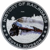 Купить Либерия 5 долларов 2011 "История железных дорог - поезд Royal Hudson", в футляре с сертификатом