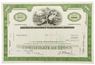 купить Акция США AMERICAN DISTRICT TELEGRAPH COMPANY, 1972 г.