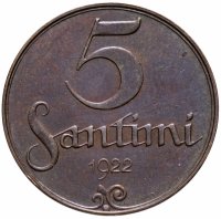 Купить Латвия 5 сантимов (santimi) 1922