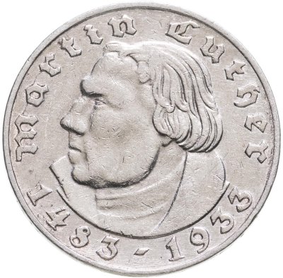 купить Германия, Третий Рейх 2 рейхсмарки (reichsmark) 1933 "450 лет со дня рождения Мартина Лютера"