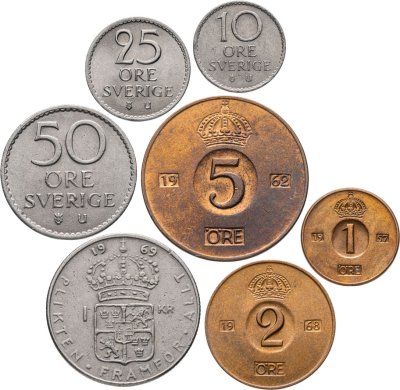 купить Швеция набор монет 1952-1971 (7 штук) Король Густав VI Адольф