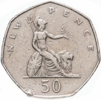 Купить Великобритания 50 новых пенсов (new pence) 1969-1980