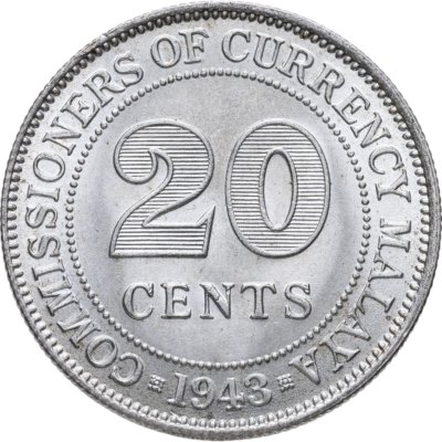 купить Малайя 20 центов (cents) 1943