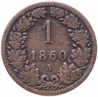 купить Австрия 1 крейцер (kreuzer) 1860 A, знак монетного двора "A" - Вена