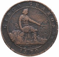 купить Испания 5 сентимо 1870