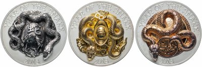 купить Руанда 500 франков 2013 набор из 3-х монет "Год змеи Успех Мудрость Богатство" в футляре с сертификатом