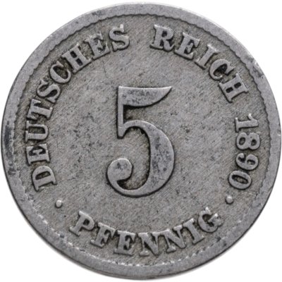 купить Германия 5 пфеннигов (pfennig) 1890 знак монетного двора: "G" - Карлсруэ