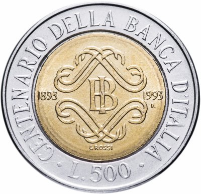 купить Италия 500 лир (lire) 1993 "100 лет Банку Италии"