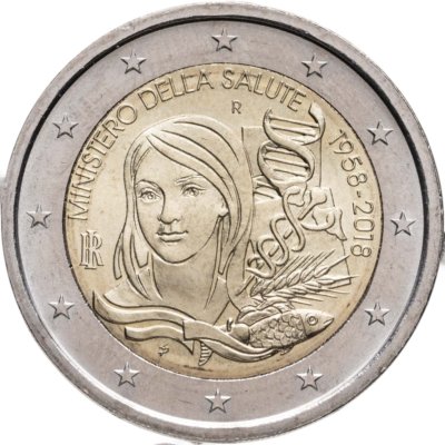 купить Италия 2 евро 2018 "60 лет основанию Министерства здравоохранения"