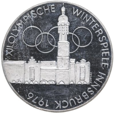купить Австрия 100 шиллингов (shillings) 1975 XII зимние Олимпийские Игры, Инсбрук 1976 - Здания и Олимпийская эмблема